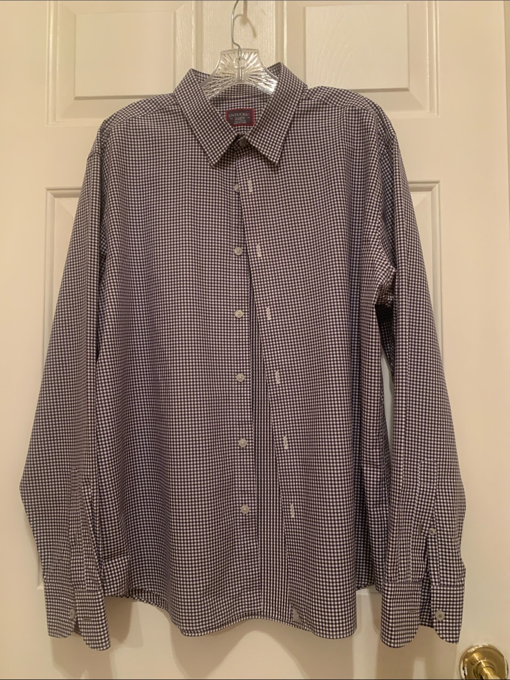 UNTUCKit Navy and White Gingham Dress Shirt